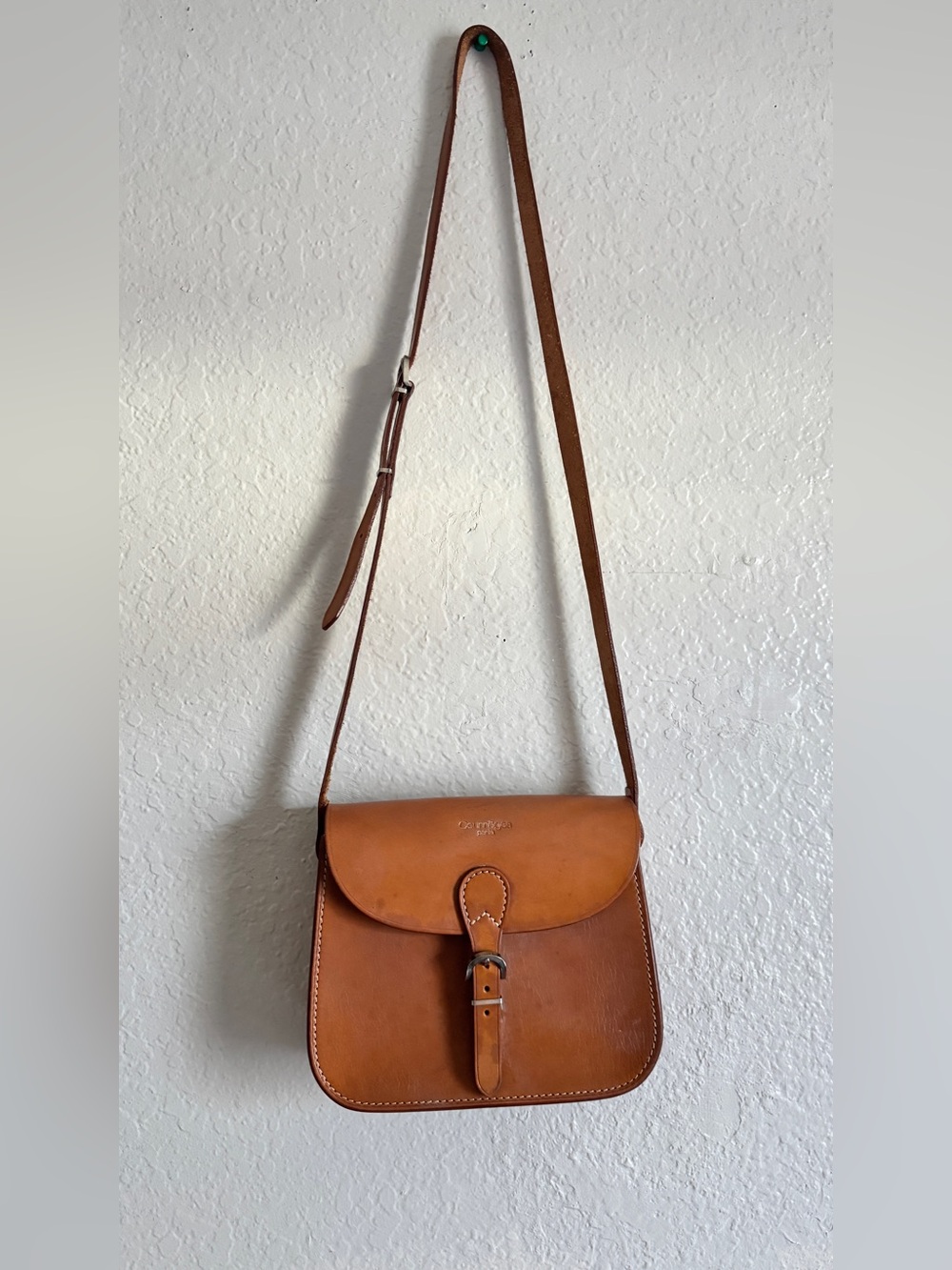 Vintage Courrèges Paris Brown Leather Crossbody Bag